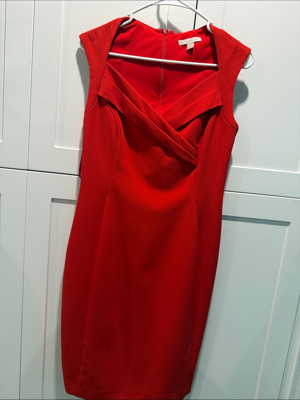 Red Sleeveless Sheath Dress with Draped Front